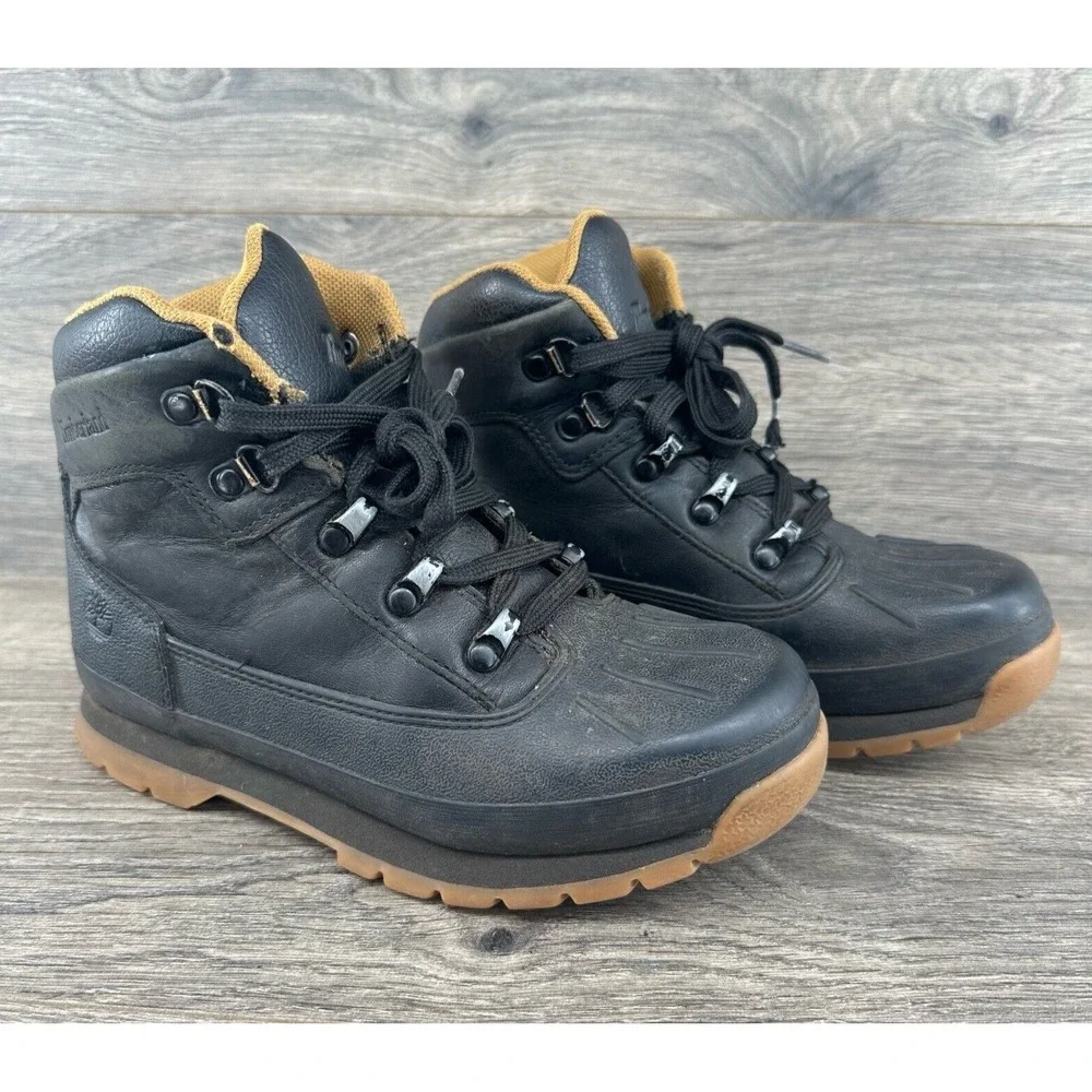 Timberland Youth Hiking Field Euro Winter Boots Size 3 A1642 Black‎ Mid Lace Up
